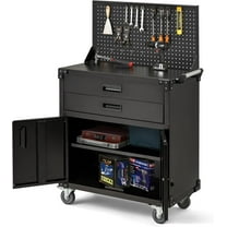 OUTGOODS Rolling Tool Chest 35" Steel Cabinet w/ 2 Drawers, Pegboard & Wheels, Black