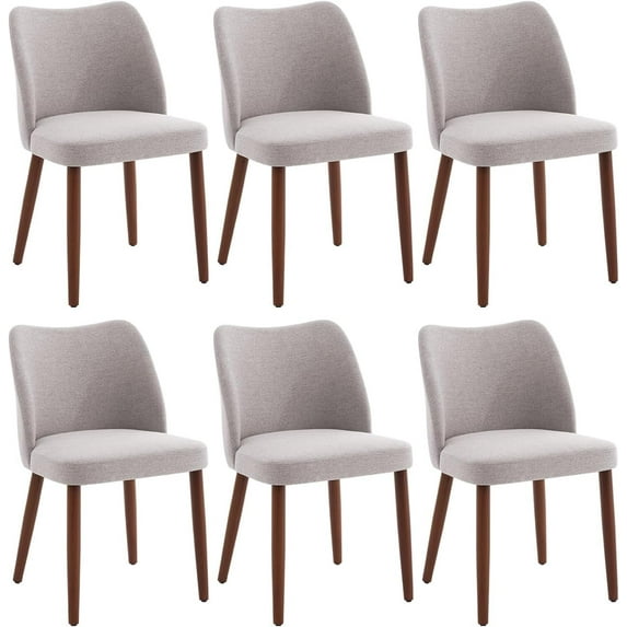 OUTGOODS Set of 4/6 Modern Dining Chairs, Linen Upholstered, Wood Legs
