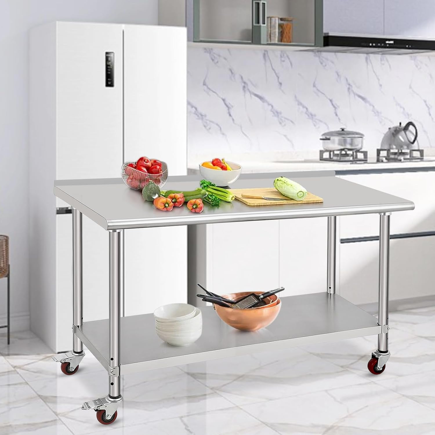 OUTGOODS Stainless Steel Work Table, NSF Commercial Grade, Adjustable Shelf, Silver