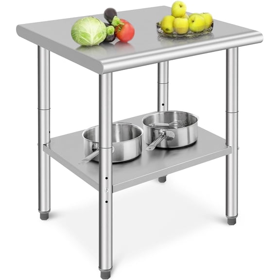 OUTGOODS Stainless Steel Work Table, NSF Commercial Grade, Adjustable Shelf, Silver