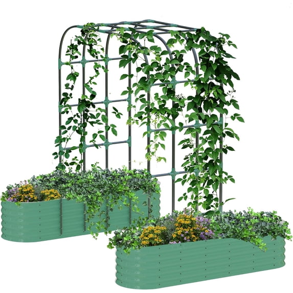 OUTGOODS Vertical Garden Kit, 95" Galvanized Steel Trellis w/Raised Beds, Rust Resistant