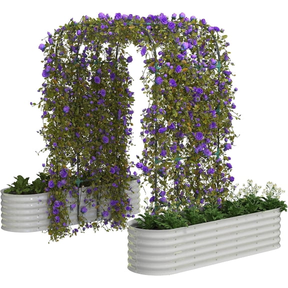 OUTGOODS Vertical Garden Kit, 95" Galvanized Steel Trellis w/Raised Beds, Rust Resistant