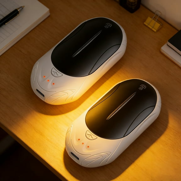 OUTJUT 2-Pack Hand Warmers Rechargeable 6000mAh Portable Pocket Warmer, 3 Heating Modes USB Split Rechargeable Hand Warmer Suitable for Outdoor Sports, Camping, Ideal Gift for Christmas, Black/White