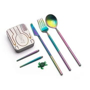 OUTLERY Full Cutlery Set Portable & Reusable Pocket Sized with Case Rainbow