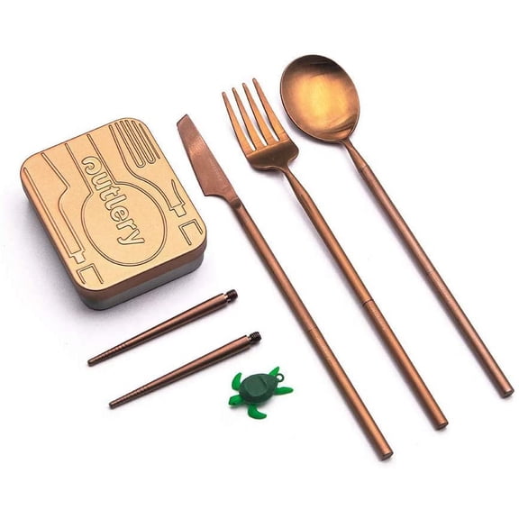 OUTLERY Full Cutlery Set Portable & Reusable Pocket Sized with Case (Rose Gold)