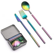 OUTLERY Portable & Reusable Cutlery Set with Case Stainless Steel Rainbow