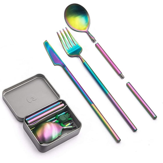 OUTLERY Portable & Reusable Cutlery Set with Case Stainless Steel (Rainbow)