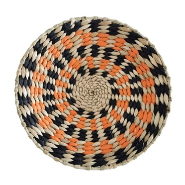 OUTLOU Wall Basket Decor Boho Wall Hanging Decor Rattan Wall Decor Flat Round Wicker Woven Macrame Tapestry Wall Basket Serving Tray Art Handmade Set for Room Bedroom Living RoomClearance!