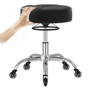 OUTMASTER Rolling Stool Heavy Duty 400lb,PU Leather,Stool with Wheels for Salon、office Home (Black)