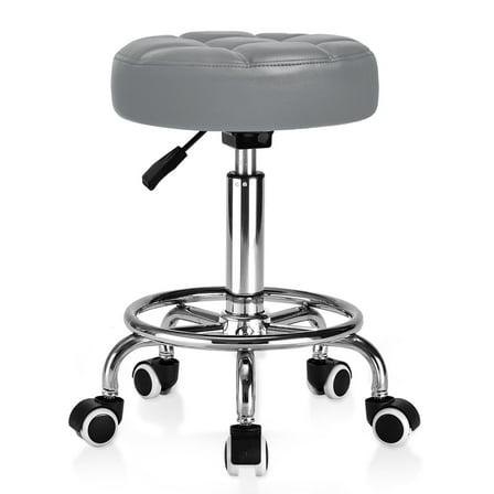 OUTMASTER Rolling Stool - PU Leather,Height Adjustable Stool Chair for Salons and Barbers（Grey)