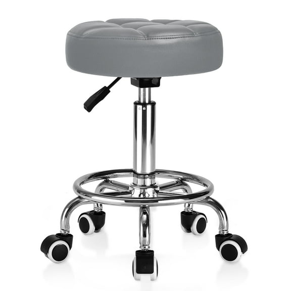 OUTMASTER Rolling Stool - PU Leather,Height Adjustable Stool Chair for Salons and Barbers（Grey)