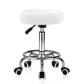 OUTMASTER Rolling Stool with Wheels, Height Adjustable Swivel Chair, PU Leather, White