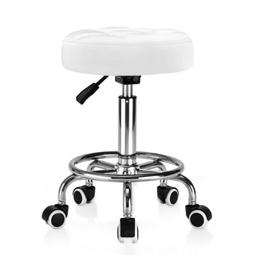 OUTMASTER Rolling Stool - PU Leather,Height Adjustable Stool Chair for Salons and Barbers（White）