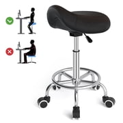 OUTMASTER Saddle Stool Ergonomic Adjustable Rolling Chair, PU Seat with Casters for Salon Dental Office  Black