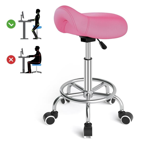 OUTMASTER Saddle Stool Ergonomic,Comfort Strap Wide Thick Seat Cushion for Medical,Home,Office/PINK