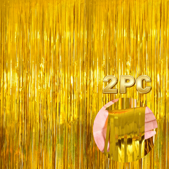 OUTMASTER Yellow Foil Fringe Curtain - 3.3'x9.8' ,Shiny Holistic Party Decor for Wall/Door