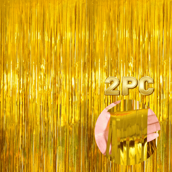 OUTMASTER Yellow Foil Fringe Curtain - 3.3'x9.8' ,Shiny Holistic Party Decor for Wall/Door