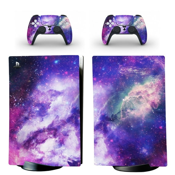 OUTMOIN Full Body Vinyl Skin Stickers for PS5 Digital Edition Console and Controllers - Purple Galaxy
