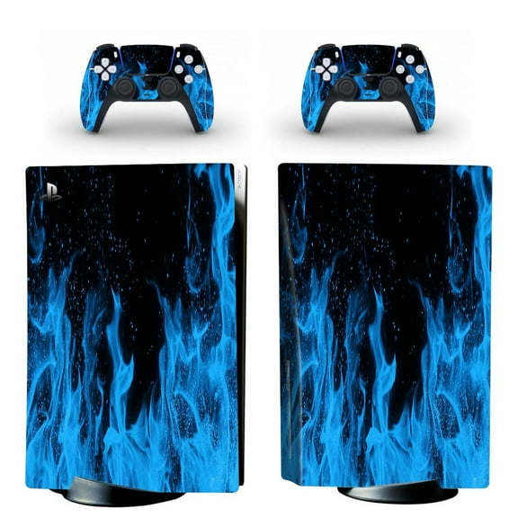OUTMOIN Full Body Vinyl Skin Stickers for PS5 Disc Edition Console and Controllers - Blue Fire
