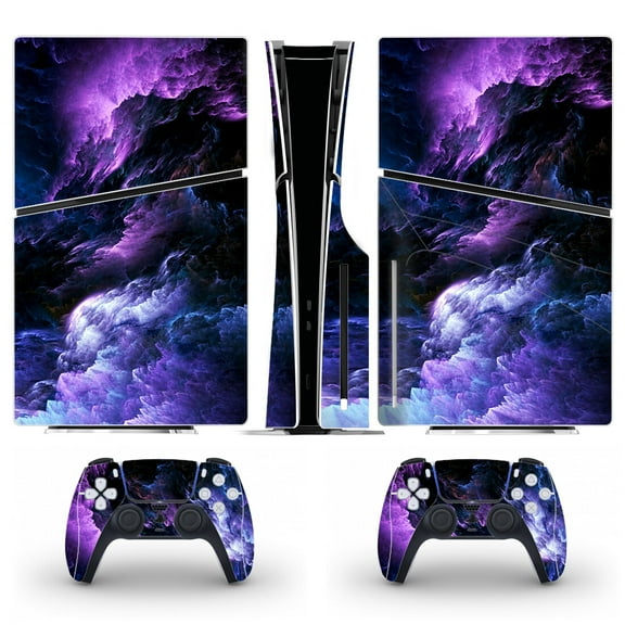 OUTMOIN Full Body Vinyl Skin Stickers for PS5 Slim Disc Edition Console and Controllers - Purple Galaxy