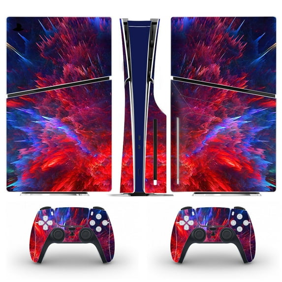 OUTMOIN Full Body Vinyl Skin Stickers for PS5 Slim Disc Edition Console and Controllers - Red Galaxy