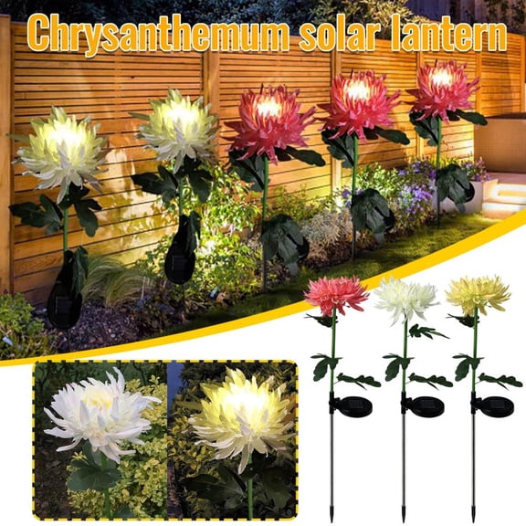 OUTOLOXIT Solar Powered Chrysanthemum Light LED Outdoor Courtyard Simulation Flower and Grass Flat Light