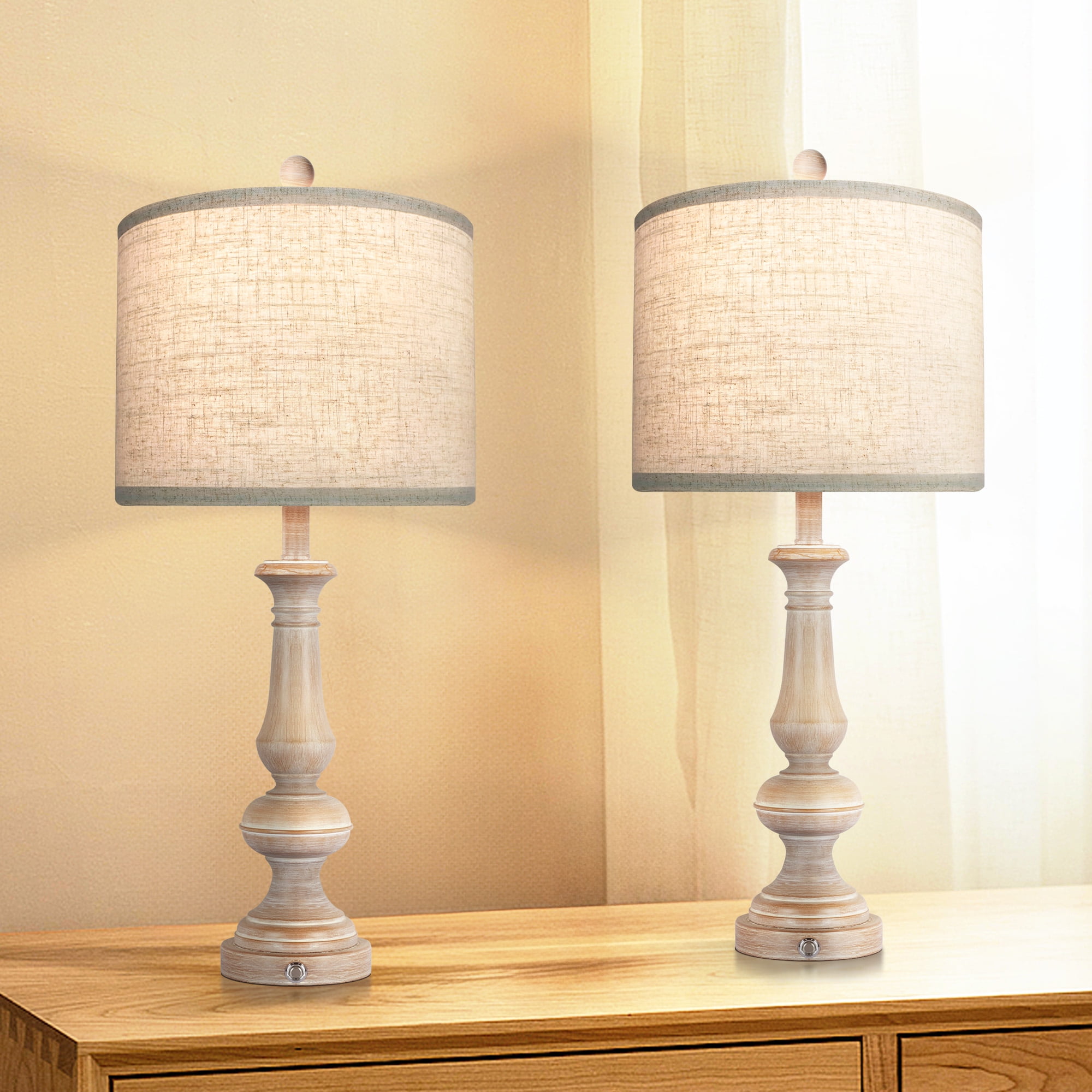 OUTON 27" Tall Table Lamp for Living Room Set of 2, Rustic 3-Way ...