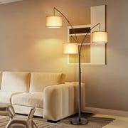 OUTON 3 Light Floor Lamp,  80" Mordern Standing Lamp with Linen Lamp Shade, Arc Floor Lamp for Living Room, Bedroom, Office, 3 Bulbs Includes(Brown))