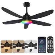 OUTON 42" Ceiling Fan with Lights and Remote Control, Indoor Outdoor Ceiling Fans for Bedroom, Living Room, Black Modern Fanlight