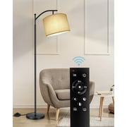 OUTON 63" Modern Dimmable Arc Floor Lamp with Remote for Living Room, Tall Standing Lamp with Hanging Linen Shade, Metal Floor Lamp with 3 Color Temperatures LED Bulb for Bedroom Ofiice(Black)