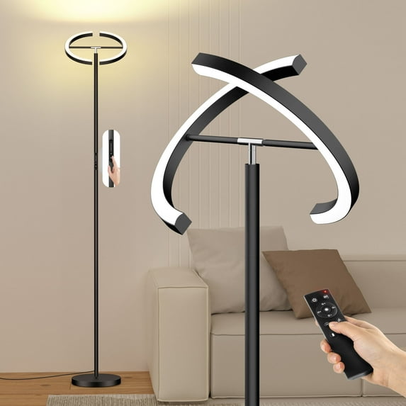 OUTON 69" Torchiere Floor Lamps, Bright Split Floor Lamps with Remote and Touch Control, Dimmable Tall Pole lamp for Living Room Bedroom Office, Black
