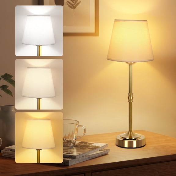 OUTON Touch Table Lamp for Bedroom, 3 Color Temperatures Cordless Bedside Lamp, 3-Way Dimmable Lamp for Living Room, Office, Dorm, Gold