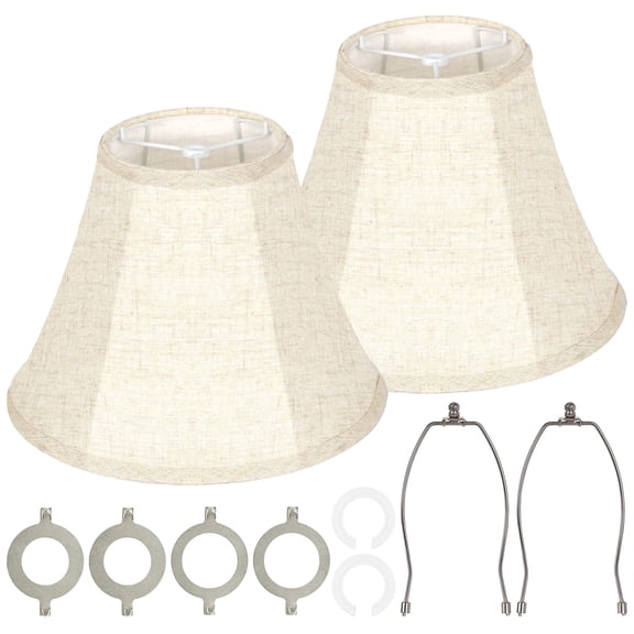 OUTON Beige Drum Lamp Shades Set of 2, Fabric Linen Lampshades for Table Lamps & FloorLamps, 6" Top x 13" Bottom x 10" High, Easy Assembly Small Replacement Lampshades