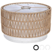 OUTON Boho Rattan Lamp Shade Set of 2 for table lamps, Natural Rattan & Linen Double Layer Lampshade for floor lamps, Table & Bedside Lamps, Easy Assembly, 12.5" Top x 12.5" Bottom x 7.5" High,
