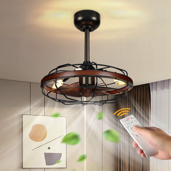 OUTON Ceiling Fans with Lights and Remote, Caged Farmhouse Ceiling Fan Lights, Rustic Industrial Ceiling Fan with Light for Patio Living Room Bedroom