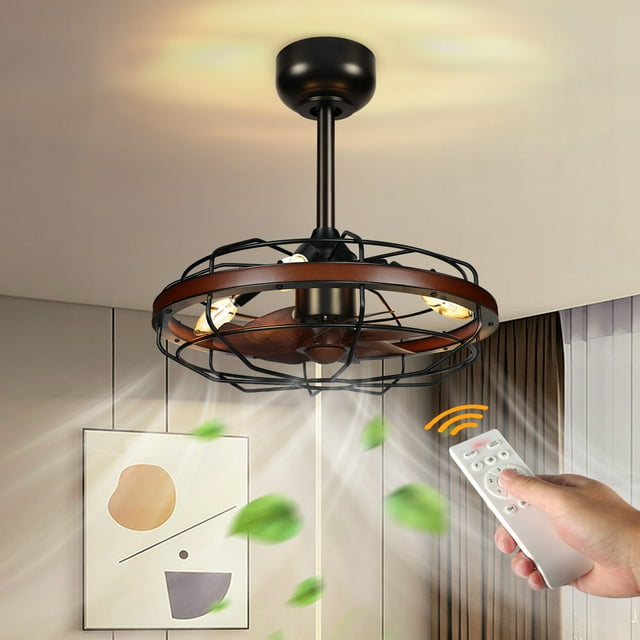 OUTON Ceiling Fans with Lights and Remote, Caged Farmhouse Ceiling Fan Lights, Rustic Industrial