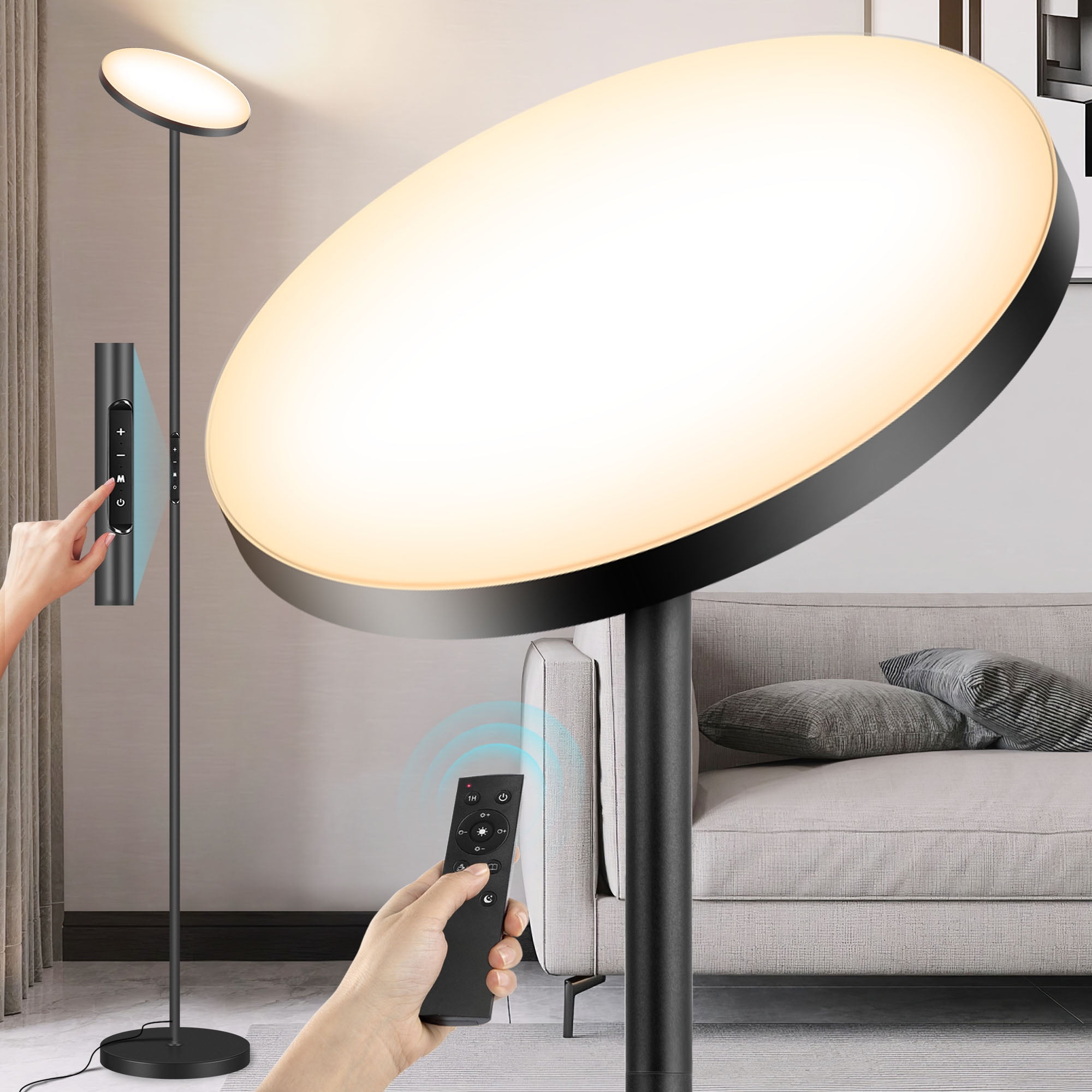 GERGO LED Floor Lamp With Remote – 2100LM Super Bright, 4 Color Temps 3000K-6000K, Stepless Dimming, Matte Black - View #3