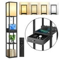thumbnail image 1 of OUTON Floor Lamp with Shelves & Drawer, LED Standing Lamps with Remote, 4 Color Temperature, USB Ports and Power Outlet, Corner Tall Bookshelf Lamp for Living Room, Office, Black, 1 of 9