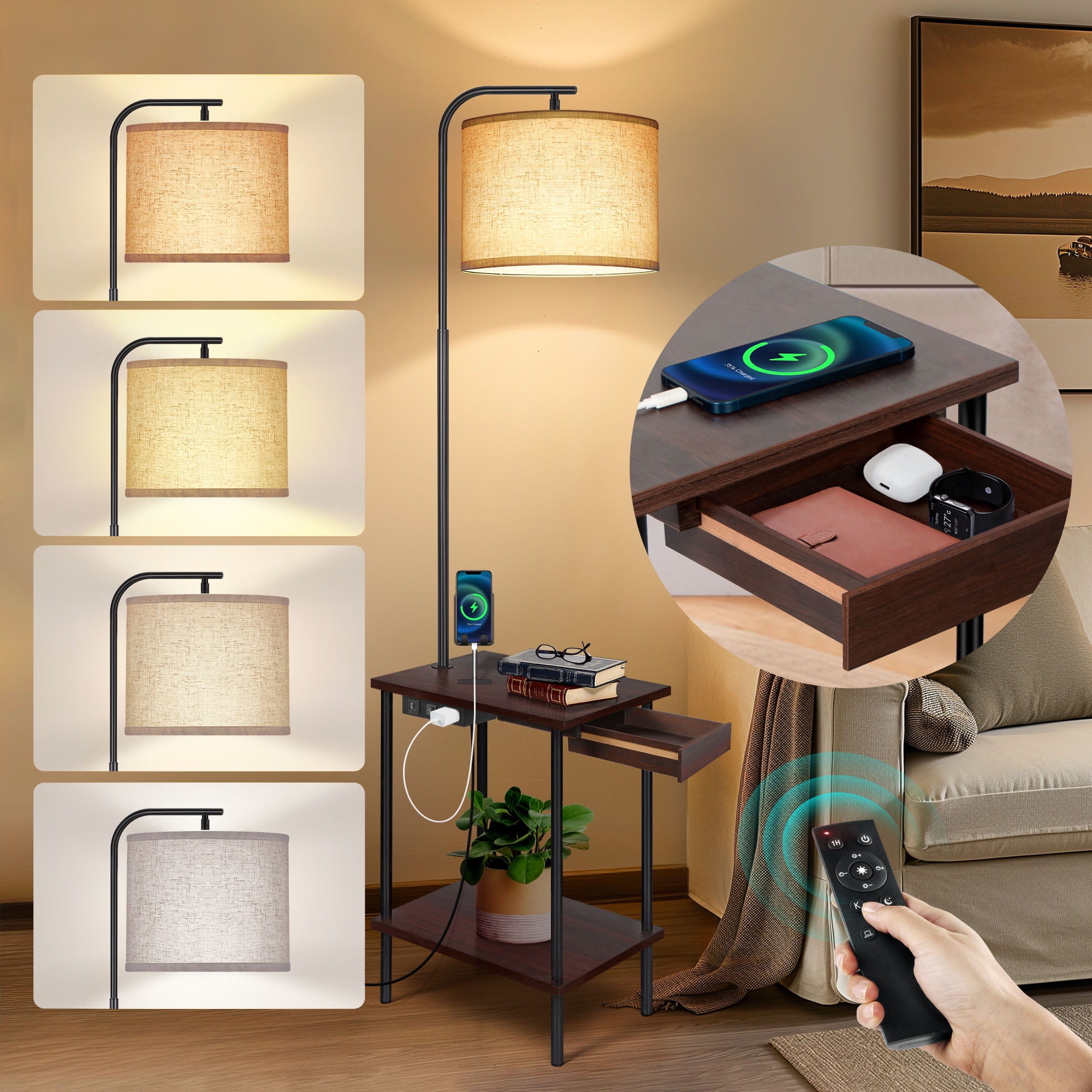 OUTON Bedside Combo: Floor Lamp with Table, End Table with OUTON Bedside Combo: Floor Lamp with Table, End Table with