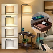 OUTON Floor Lamp with Table, End Table with Lamp for Living Room with USB & Type C Charging Port, Dimmable Lamps for Nightstand Attached for Bedroom, Walnut
