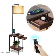 OUTON Floor Lamp with Shelf and Remote for Living Room, Floor lamp with Table ,End Table with Lamp for Bedroom, side table with lamp