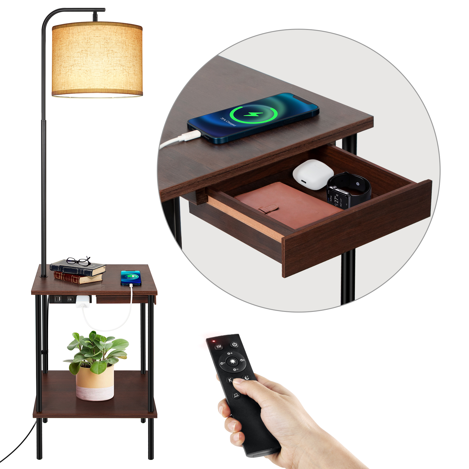 Mainstays Glass End Table Floor Lamp, Matte Black, CFL Bulb Included