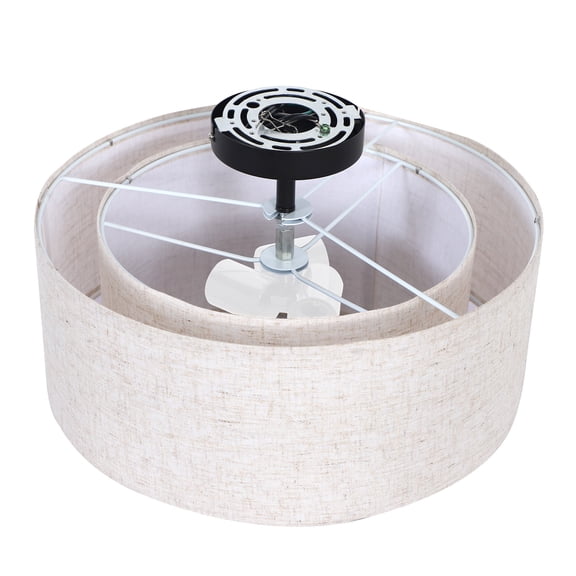 OUTON Flush Mount Ceiling Light, 16" Close to Ceiling Light with Linen Fabric Drum Shade,Drum Light Fixtures Ceiling Mount for Kitchen, Bedroom, Bathroom, Living Room, Hallway(Black)