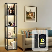 OUTON LED Corner Floor Lamp with Shelves, Standing Lamp with Remote & APP Control, Bookshelf with Light for Living Room