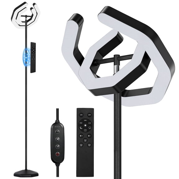 OUTON Floor Lamps for Living Room, 30W/3000LM Bright LED Floor Lamp with Remote & 2 Rotatable Lights, 74" Dimmable Tall Standing Lamp, Modern Reading Torchiere Corner Lamp for Bedroom Office, Black