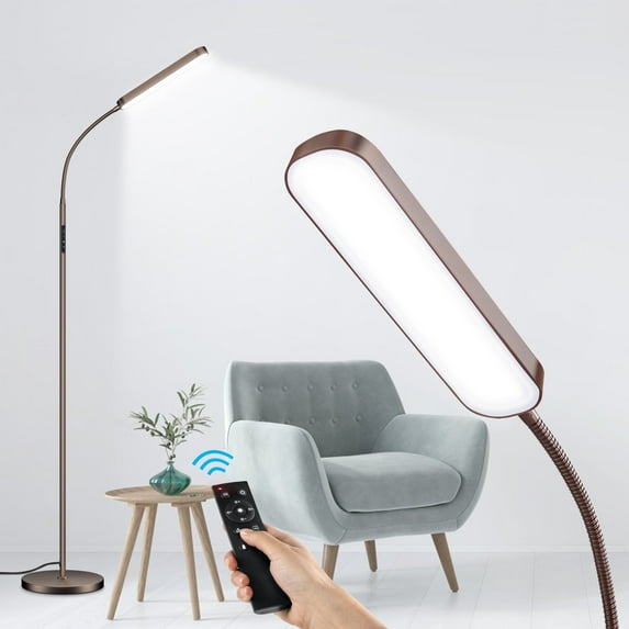 OUTON LED Floor Lamp with Remote Touch Control Adjustable Standing Reading Light with 4 Color Temperature for Living Room(Brown)
