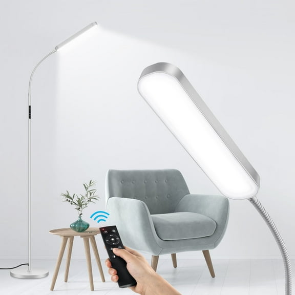 OUTON LED Floor Lamp with Remote Touch Control Adjustable Standing Reading Light with 4 Color Temperature for Living Room Silver(Grey)