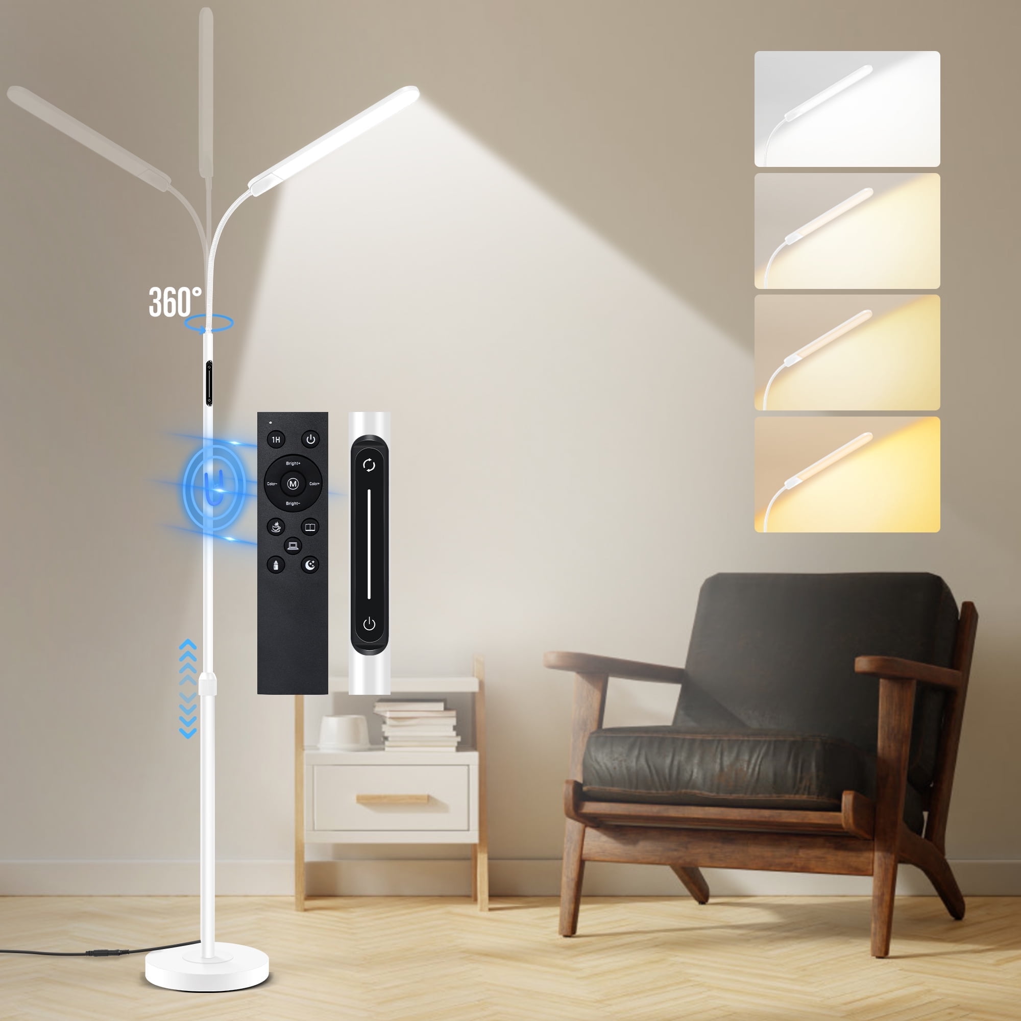 Outon LED Reading Floor Lamp, Adjustable Height, 4 Color Temperatures ...