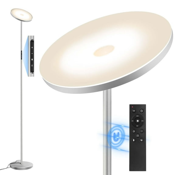 OUTON Torchiere Floor Lamp, Super Bright Modern Standing Lamp with Remote Control, 4 Color Temperature, Tall Lamp for Living room, Bedroom, Grey