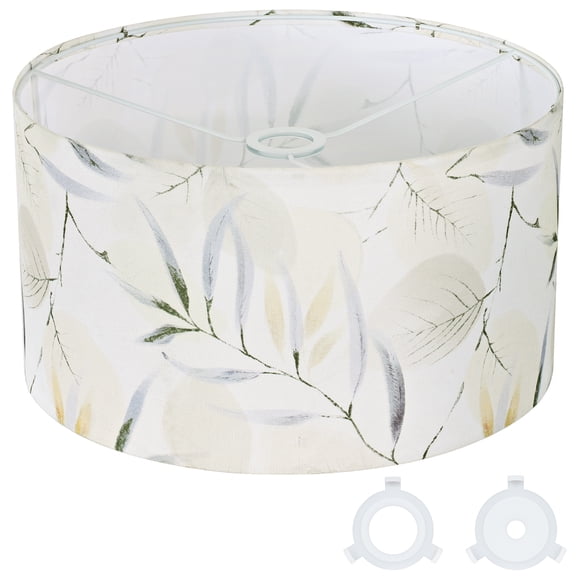 OUTON Large Drum Lamp Shades for Floor Lamps, 16" Top x 16" Bottom x 9" High, Easy to Assemble, Replacement Linen Lampshades for Table Lamps & Bedside Lamps (1.65" Spider), Leaves
